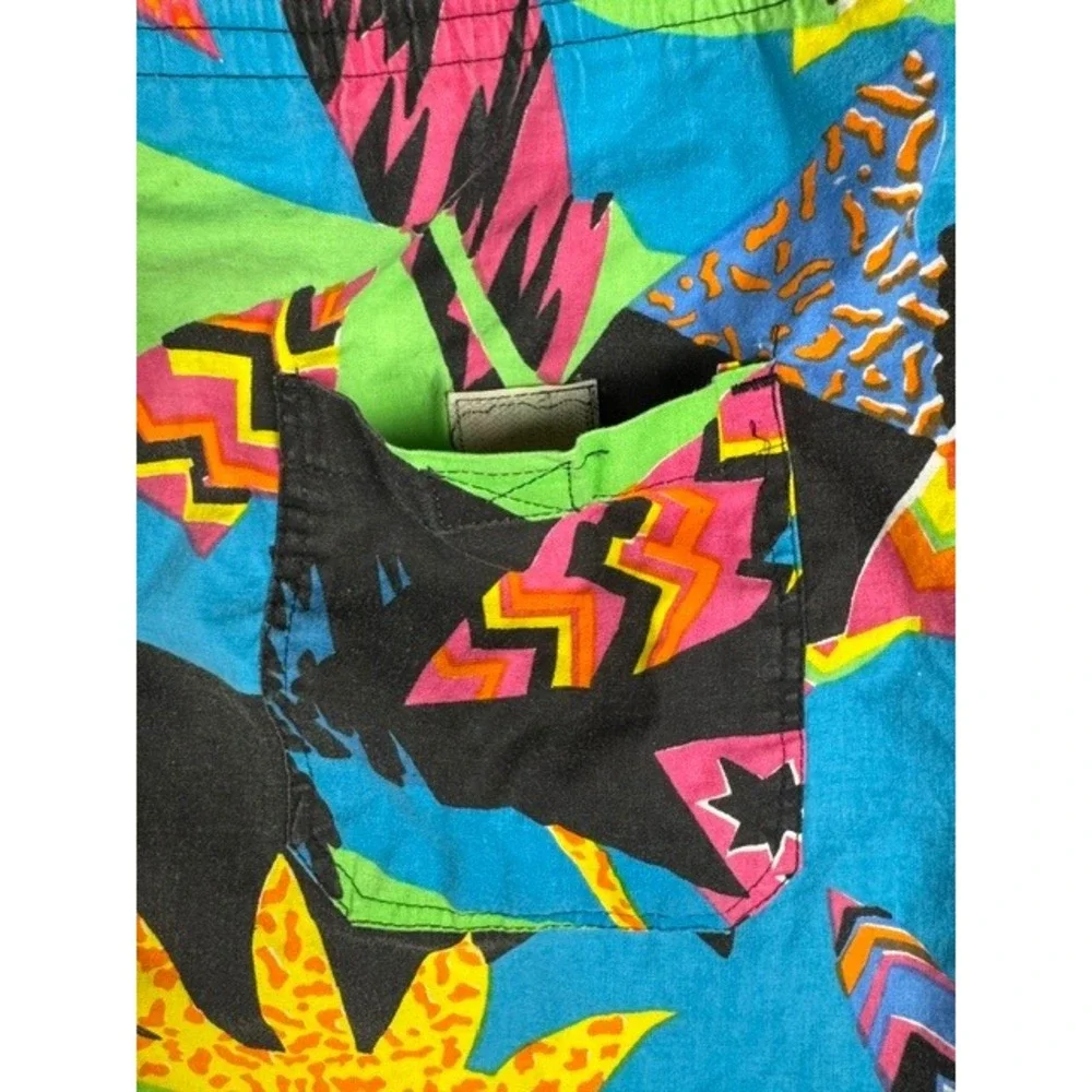 McGregor Swim Shorts Mens L Vintage Neon Geometric Palm Tree Retro Surf Cotton